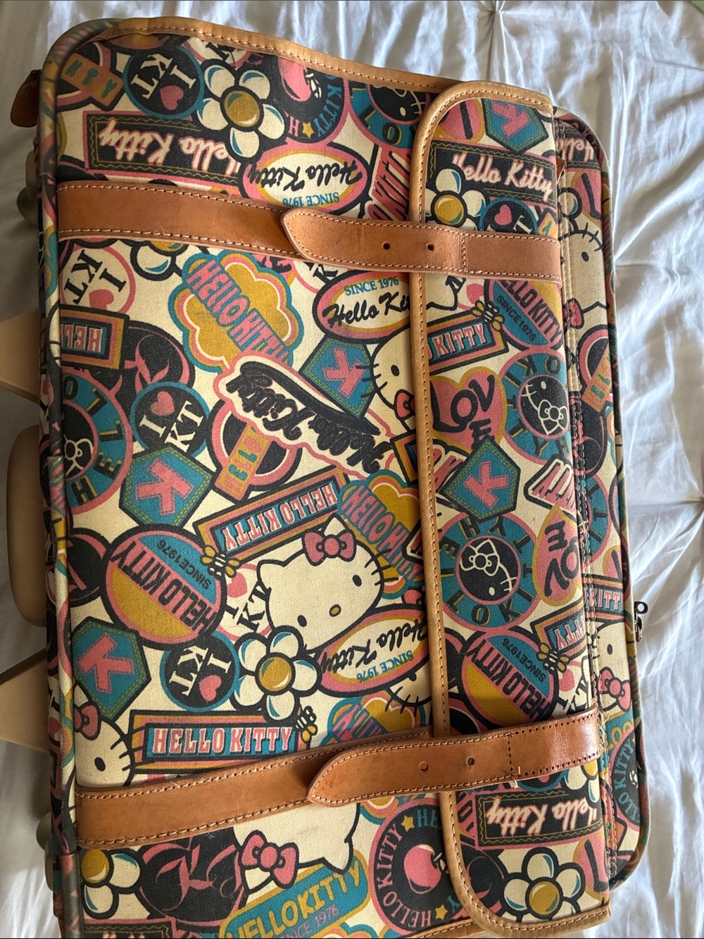 Hello Kitty Multicolor Canvas Travel Bag with Tan Trim